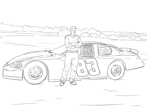 Dale Earnhardt Jr. With His Car Coloring Page